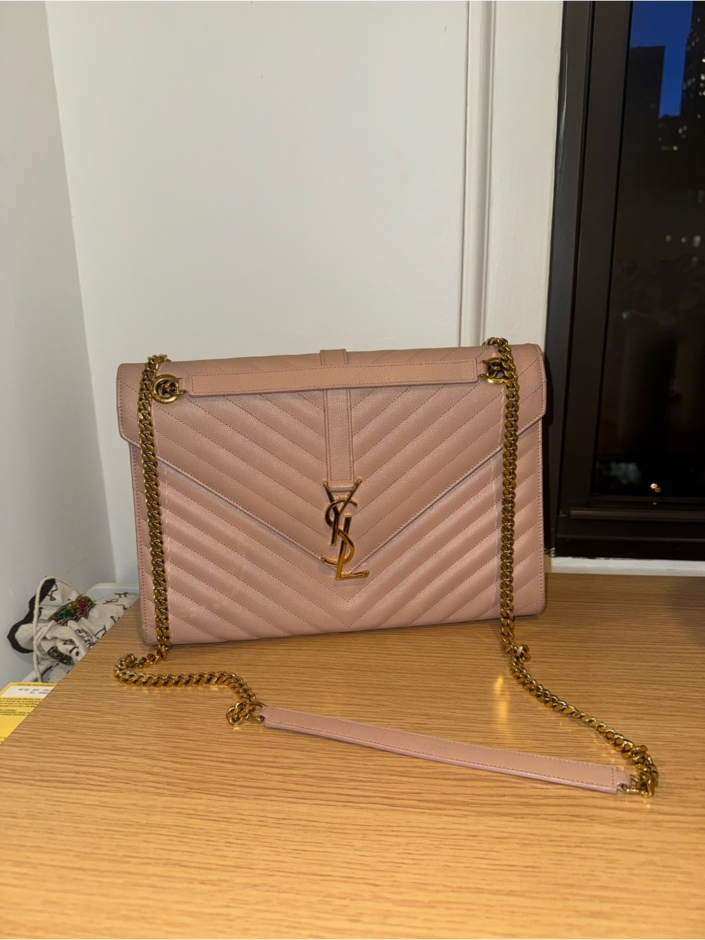 Saint Laurent Quilted Blush Pink Monogram Chain Shoulder Bag